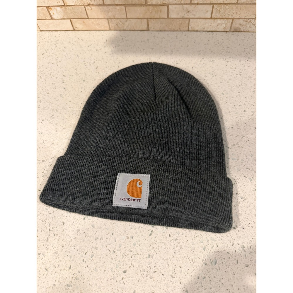 Carhartt Men's Gray Knit Beanie Logo Patch Winter Work Hat